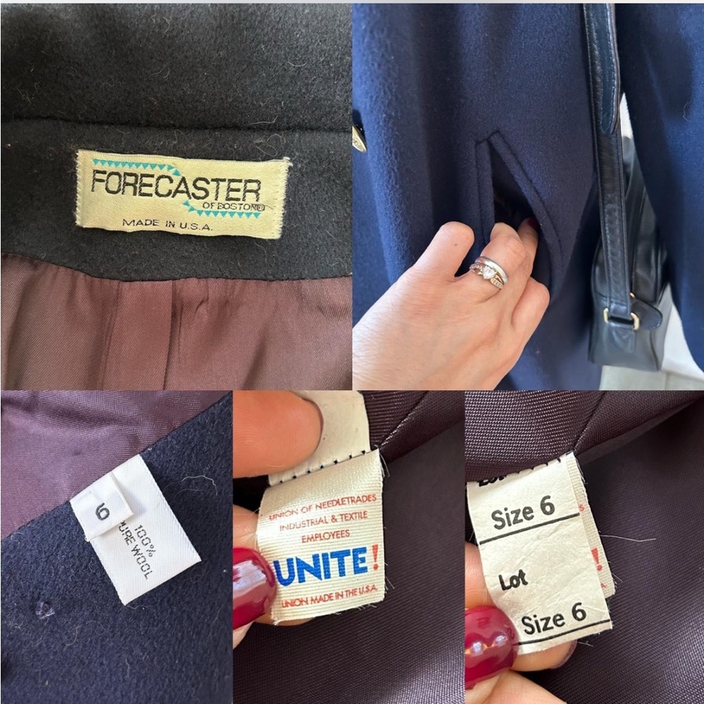 Vintage 1995-2005 Forecaster of Boston navy double-breasted Coat Union Made 6. - Picture 6 of 8